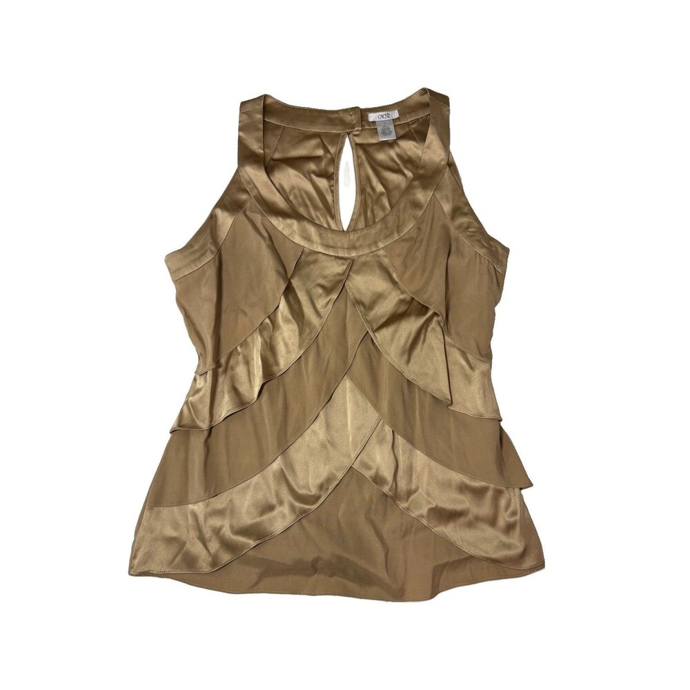 Cache Vintage Tank Gold Beige Silk Frilly Y2K Going Out Top Chic Flowy Large